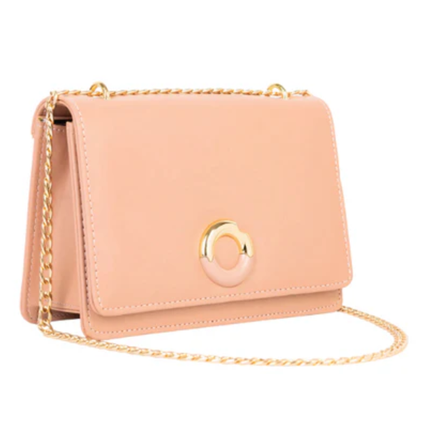Pink Rexine Flap Chain Handbag