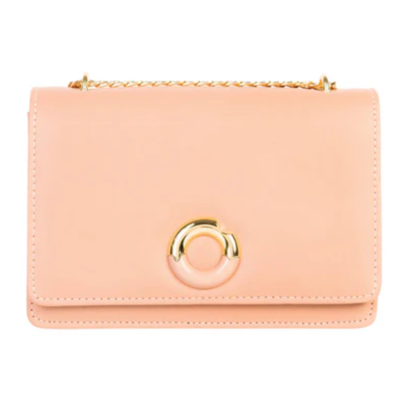 Pink Rexine Flap Chain Handbag