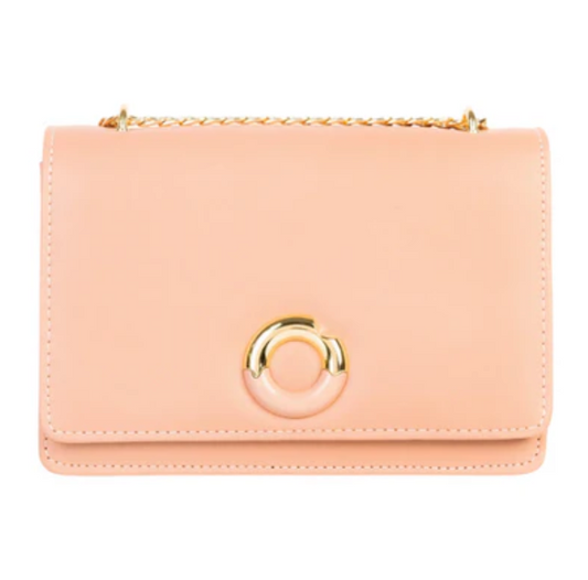 Pink Rexine Flap Chain Handbag